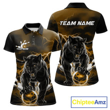 Load image into Gallery viewer, Yellow Thunder Lightning Custom Panther Women Bowling Polo Shirts, Panther Bowling Jerseys IPHW10792