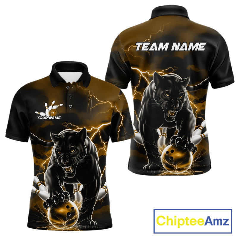 Yellow Thunder Lightning Custom Panther Men Bowling Polo Shirts, Panther Bowling Jerseys IPHW10792