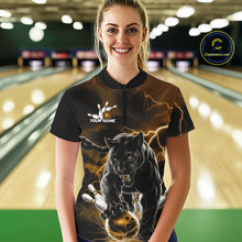 Load image into Gallery viewer, Yellow Thunder Lightning Custom Panther Women Bowling Shirts, Panther Bowling Jerseys IPHW10792