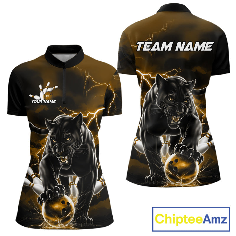 Yellow Thunder Lightning Custom Panther Women Bowling Shirts, Panther Bowling Jerseys IPHW10792