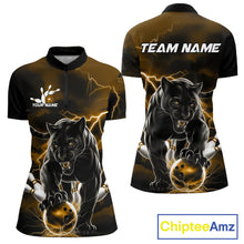 Load image into Gallery viewer, Yellow Thunder Lightning Custom Panther Women Bowling Shirts, Panther Bowling Jerseys IPHW10792