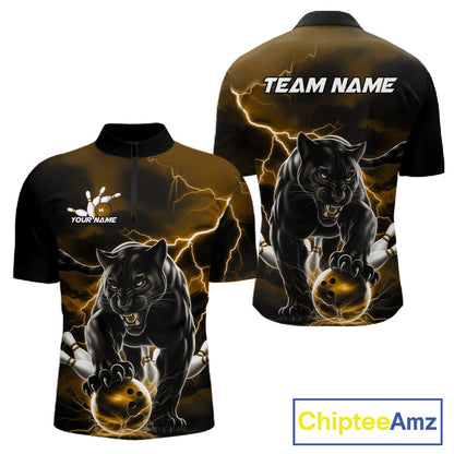 Yellow Thunder Lightning Custom Panther Men Bowling Quarter-Zip Shirts, Panther Bowling Jerseys IPHW10792