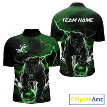 Load image into Gallery viewer, Green Thunder Lightning Custom Panther Men Bowling Quarter-Zip Shirts, Panther Bowling Jerseys IPHW10793