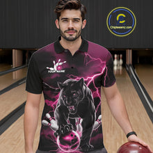Load image into Gallery viewer, Pink Thunder Lightning Custom Panther Men Bowling Polo Shirts, Panther Bowling Jerseys IPHW10794