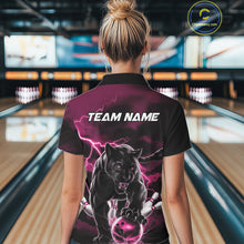 Load image into Gallery viewer, Pink Thunder Lightning Custom Panther Women Bowling Polo Shirts, Panther Bowling Jerseys IPHW10794