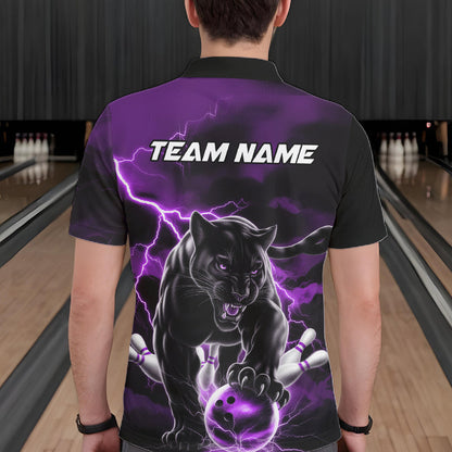 Purple Thunder Lightning Custom Panther Men Bowling Polo Shirts, Panther Bowling Jerseys IPHW10795