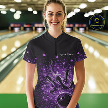 Load image into Gallery viewer, Custom Purple Elegant Butterfly Bowling Women Quarter-Zip Shirt, Flame Bowlers Jersey IPHW11013
