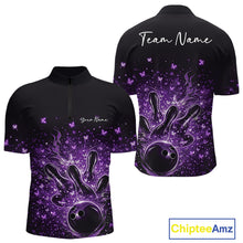 Load image into Gallery viewer, Custom Purple Elegant Butterfly Bowling Men Quarter-Zip Shirt, Flame Bowlers Jersey IPHW11013