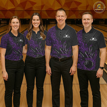 Load image into Gallery viewer, Custom Black And Purple Tribal Flame Bowling Ball Bowling Team Shirts, Polynesian Bowling Tournament Shirt IPHW10505