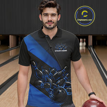 Load image into Gallery viewer, Custom Black And Blue Flame Men Bowling Team Shirts, Bowling League Shirt Bowler Jerseys IPHW11291