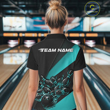 Load image into Gallery viewer, Custom Turquoise Blue Flame Women Bowling Team Shirts, Bowling League Shirt Bowler Jerseys IPHW11293