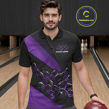 Load image into Gallery viewer, Custom Black And Purple Flame Men Bowling Shirts, Bowling League Shirt Bowler Jerseys IPHW11294