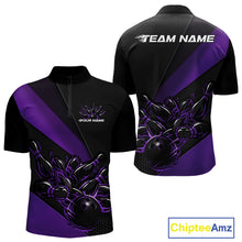 Load image into Gallery viewer, Custom Black And Purple Flame Men Bowling Shirts, Bowling League Shirt Bowler Jerseys IPHW11294