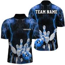 Load image into Gallery viewer, Black And Blue Thunder Lightning Custom Bowling Shirts For Men, Team Jerseys Bowlers Gift IPHW7159