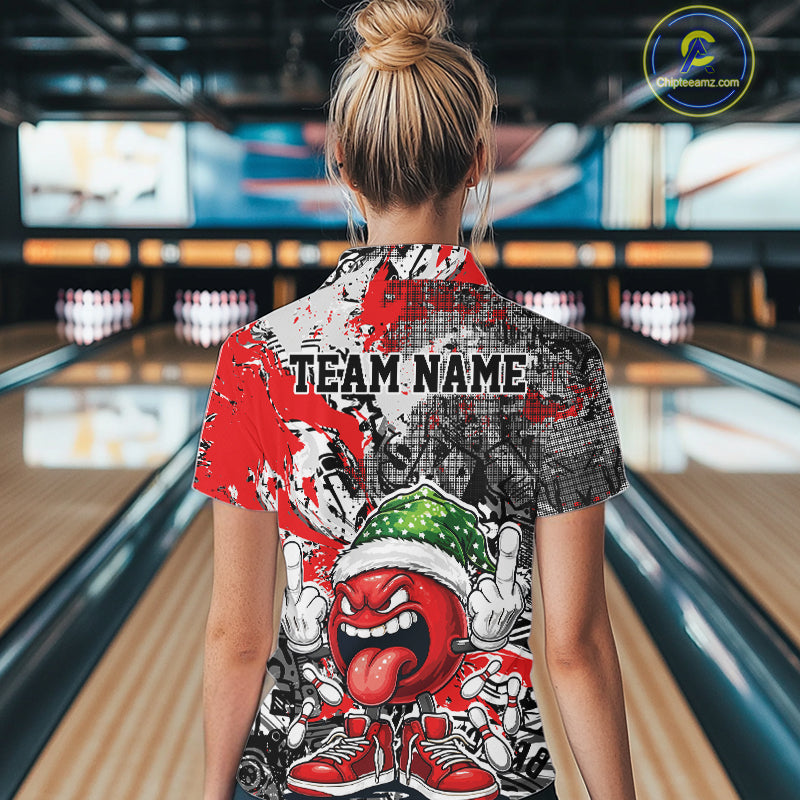 Custom Funny Christmas Bowling Women Quarter-Zip Shirts, Crazy Bowling Ball Xmas Outfit IPHW10129