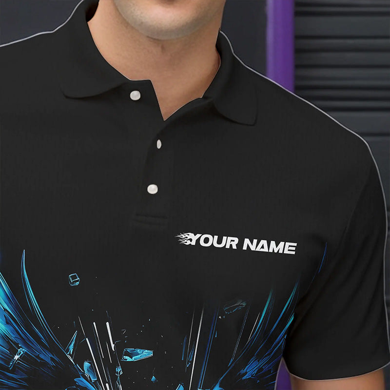 Black And Blue Eagle Break Glass Custom Bowling Polo Shirts For Men, Bowling Team Shirt IPHW8396