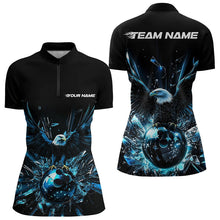 Load image into Gallery viewer, Black And Blue Eagle Break Glass Custom Bowling Quarter-Zip Shirts For Women Team Shirt IPHW8396