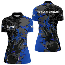 Load image into Gallery viewer, Custom Black And Blue Flame Bowling Womens Quarter-Zip Shirt, Bowling Tournament Uniform IPHW8617