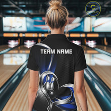 Load image into Gallery viewer, Custom Black And Blue Heart Bowling Women Polo Shirt, Hexagon Bowling Team Jerseys IPHW11307