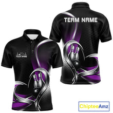 Load image into Gallery viewer, Custom Black And Purple Heart Bowling Men Polo Shirt, Hexagon Bowling Team Jerseys IPHW11308