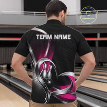 Load image into Gallery viewer, Custom Black And Pink Heart Bowling Men Quarter-Zip Shirt, Hexagon Bowling Team Jerseys IPHW11309