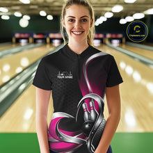 Load image into Gallery viewer, Custom Black And Pink Heart Bowling Women Quarter-Zip Shirt, Hexagon Bowling Team Jersey IPHW11309