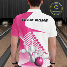 Load image into Gallery viewer, Custom White And Pink Bowling Ball And Pins Men Polo Shirt, Bowling Team Jerseys IPHW11320