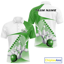 Load image into Gallery viewer, Custom White And Green Bowling Ball And Pins Men Polo Shirt, Bowling Team Jerseys IPHW11322