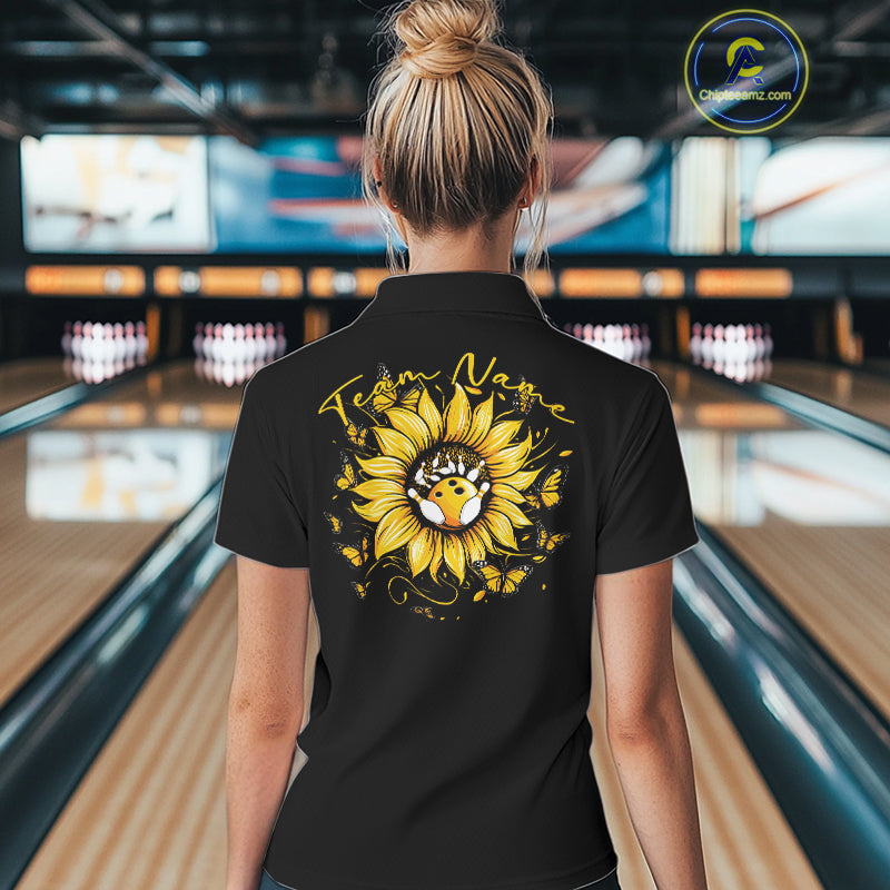 Custom Butterfly Sunflower Bowling Women Quarter-Zip Shirts, Bowling Tournament Shirt IPHW10264