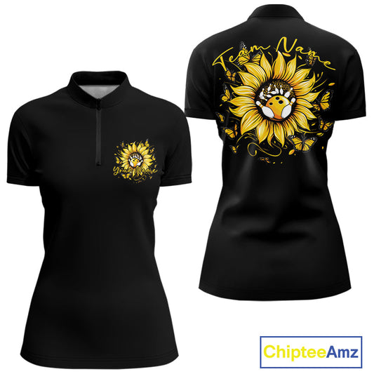 Custom Butterfly Sunflower Bowling Women Quarter-Zip Shirts, Bowling Tournament Shirt IPHW10264