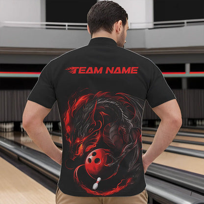 Custom Black And Red Dragon Bowling Quarter-Zip Shirts For Men, Dragon Bowling Tournament Team Shirt IPHW8418