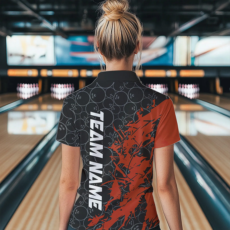 Black And Orange Custom Bowling Tournament Womens Quarter-Zip Shirts, Bowling Team Jerseys IPHW8421