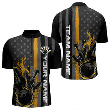 Load image into Gallery viewer, Yellow Line American Flag Custom Patriotic Flame Bowling Quarter-Zip Shirt For Men, US Bowling Shirt IPHW8636