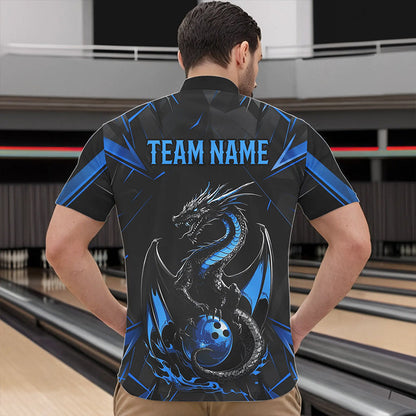 Custom Black And Blue Dragon Bowling Quarter-Zip Shirts For Men, Dragon Bowling Team Uniform IPHW8639