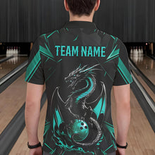 Load image into Gallery viewer, Custom Black And Turquoise Blue Dragon Bowling Polo Shirts For Men, Bowling Team Uniform IPHW8642