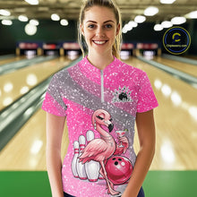 Load image into Gallery viewer, Sassy Classy Flamingo Custom Women Bowling Quarter-Zip Shirt, Glamorous Ladies Outfit IPHW11028