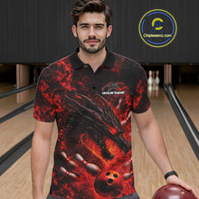 Load image into Gallery viewer, Custom Black And Red Flame Dragon Bowling Men Polo Shirt, Dragon Bowling League Shirt IPHW10277