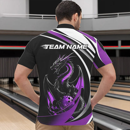 Custom Black And Purple Dragon Bowling Jerseys, Dragon Bowling Team Quarter-Zip Shirts For Men IPHW8650