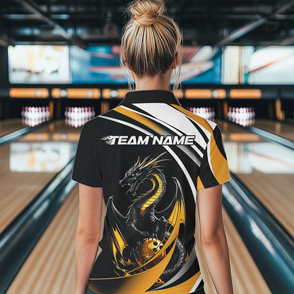 Custom Black And Gold Dragon Bowling Jerseys, Dragon Bowling Team Womens Quarter-Zip Shirts IPHW8651