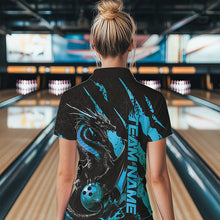 Load image into Gallery viewer, Custom Black And Blue Dragon Bowling Team Polo Shirts For Women, Dragon Bowling Jerseys IPHW8925