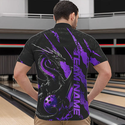 Custom Black And Purple Dragon Bowling Team Quarter-Zip Shirts For Men, Dragon Bowling Jerseys IPHW8926
