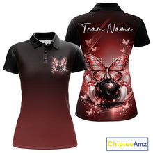 Load image into Gallery viewer, Custom Red Butterfly Bowling Women Polo Shirt, Bowling Tournament Team Shirt IPHW11032