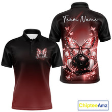 Load image into Gallery viewer, Custom Red Butterfly Bowling Men Polo Shirt, Bowling Tournament Team Shirt IPHW11032