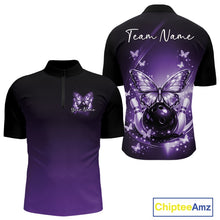 Load image into Gallery viewer, Custom Purple Butterfly Bowling Men Quarter-Zip Shirt, Bowling Tournament Team Shirt IPHW11033