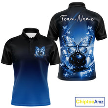 Load image into Gallery viewer, Custom Blue Butterfly Bowling Men Polo Shirt, Bowling Tournament Team Shirt IPHW11034