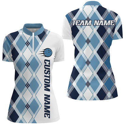 Blue Argyle Custom Bowling Shirts For Women, Bowling Tournament Team Jerseys IPHW6500