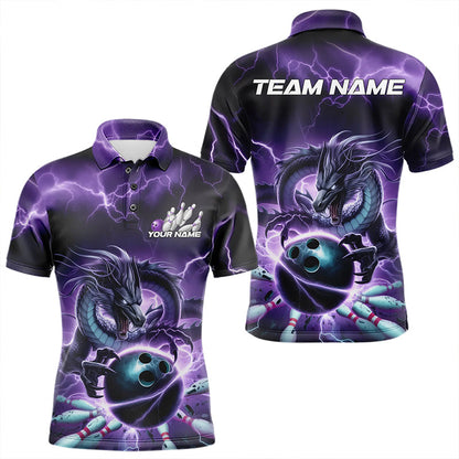 Custom Black And Purple Thunder Lightning Dragon Bowling Polo Shirts For Men, Team Uniform IPHW8679