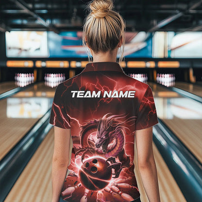 Custom Black And Red Thunder Lightning Dragon Womens Bowling Quarter-Zip Team Shirts IPHW8681