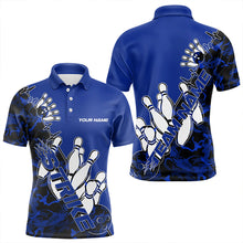 Load image into Gallery viewer, Custom Blue Camo Strike Bowling Polo Shirts For Men, Strike Team Bowling League Shirt Shirt IPHW8446