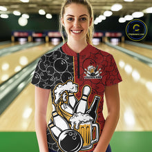 Load image into Gallery viewer, Custom Black And Red Retro Bowling Beer Team Shirts For Women, Bowling Pattern Jerseys IPHW10536